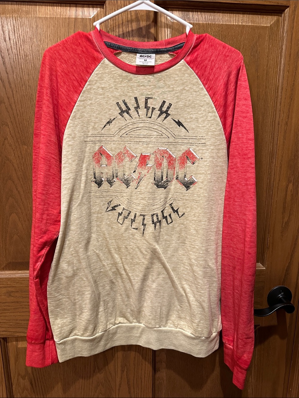 AC/DC Two-Tone Red Sleeve Cream Body Raglan crew neck